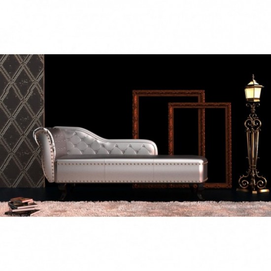 Canapé méridienne Chesterfield argent similicuir capitonné Canapé méridienne Chesterfield argent similicuir capitonné